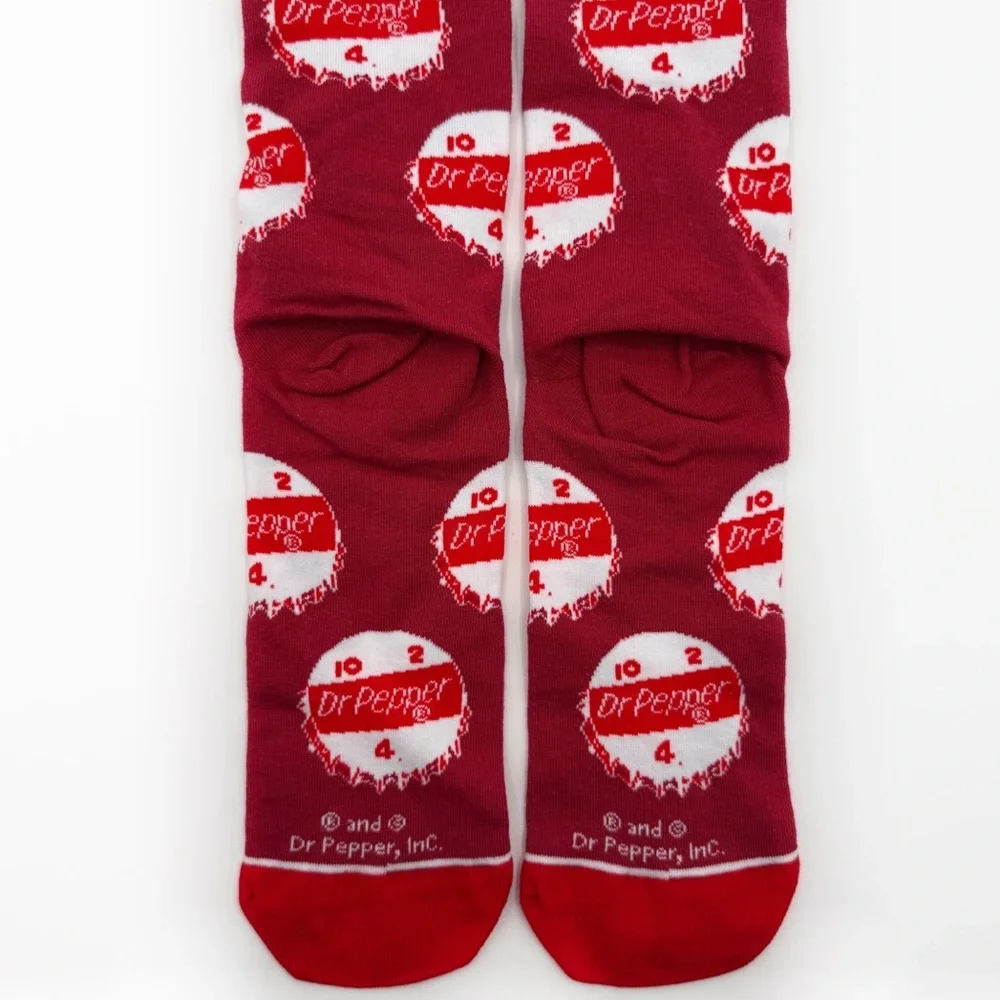 Odd Sox Dr Pepper Crew Socks Mens Womens Soda Bottle Caps Red White Fun Gift